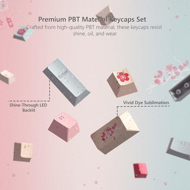 Womier Japanese Cute Keycaps - PBT Keyboard Keycaps Custom Shine Through Backlit 60 65 75 100 Percent, Dye Sublimation Cherry Profile Doubleshot Pink Key Cap for Mechanical Keyboards - Image 4